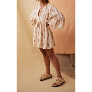 KINGA CSILLA Humming Printed Mascali Mini Dress in White Size 4 Cotton EUC